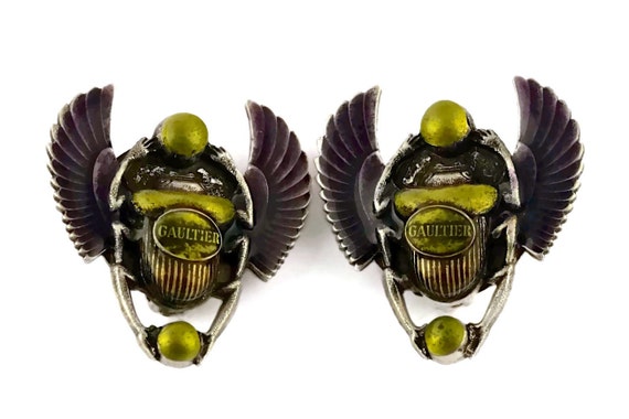 Vintage JEAN PAUL GAULTIER Enameled Scarab Egyptian Earrings - Etsy