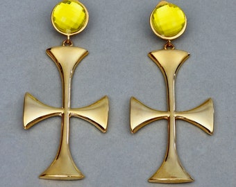 Boucles d'oreilles pendantes fantaisie massives MOSCHINO croix de Malte vintage