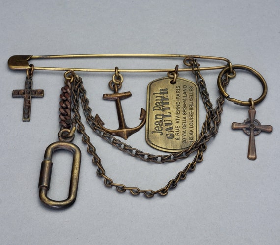 Vintage JEAN PAUL GAULTIER Logo Multi Charm Rustic Safety