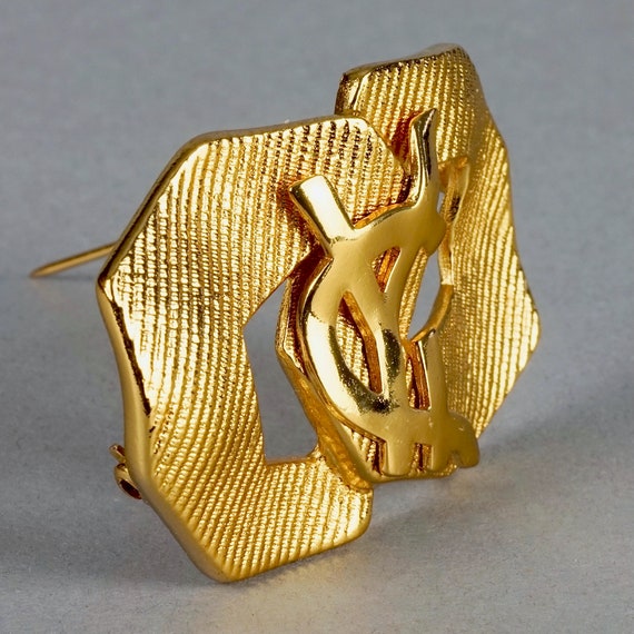 Vintage YVES SAINT LAURENT Ysl Logo Ribbed Brooch - image 5