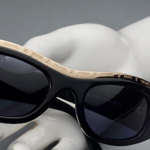 Vintage RARE CHANEL Engraved Logo Gold Tone Metal Top Rim Sunglasses