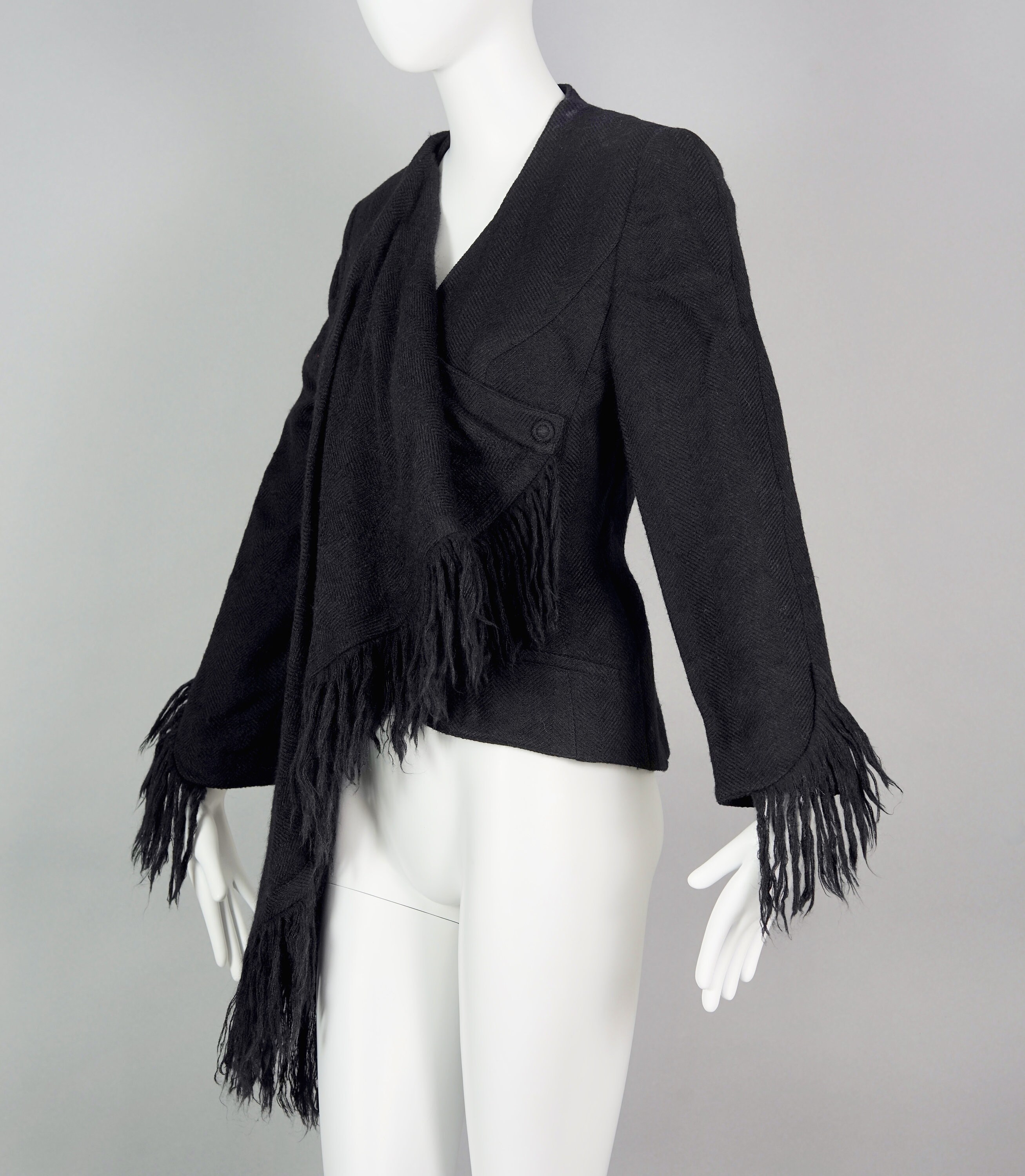 希少 Thierry Mugler PARIS FÊTE ジャケット 黒 日本製 Vintage THIERRY MUGLER PARIS Mohair Fringe Scarf Collar Jacket - Etsy