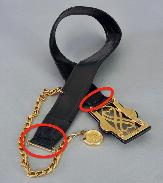 Vintage CHANEL Medallion Logo Chain and Black Leather Belt - Etsy