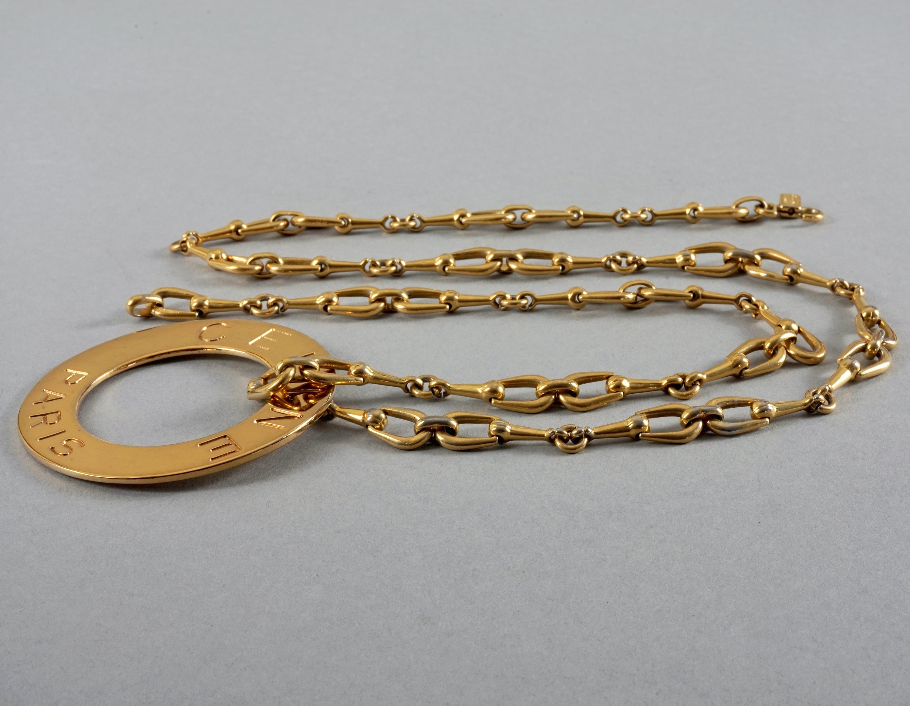 Vintage Massive CELINE PARIS Logo Medallion Pendant Chain 