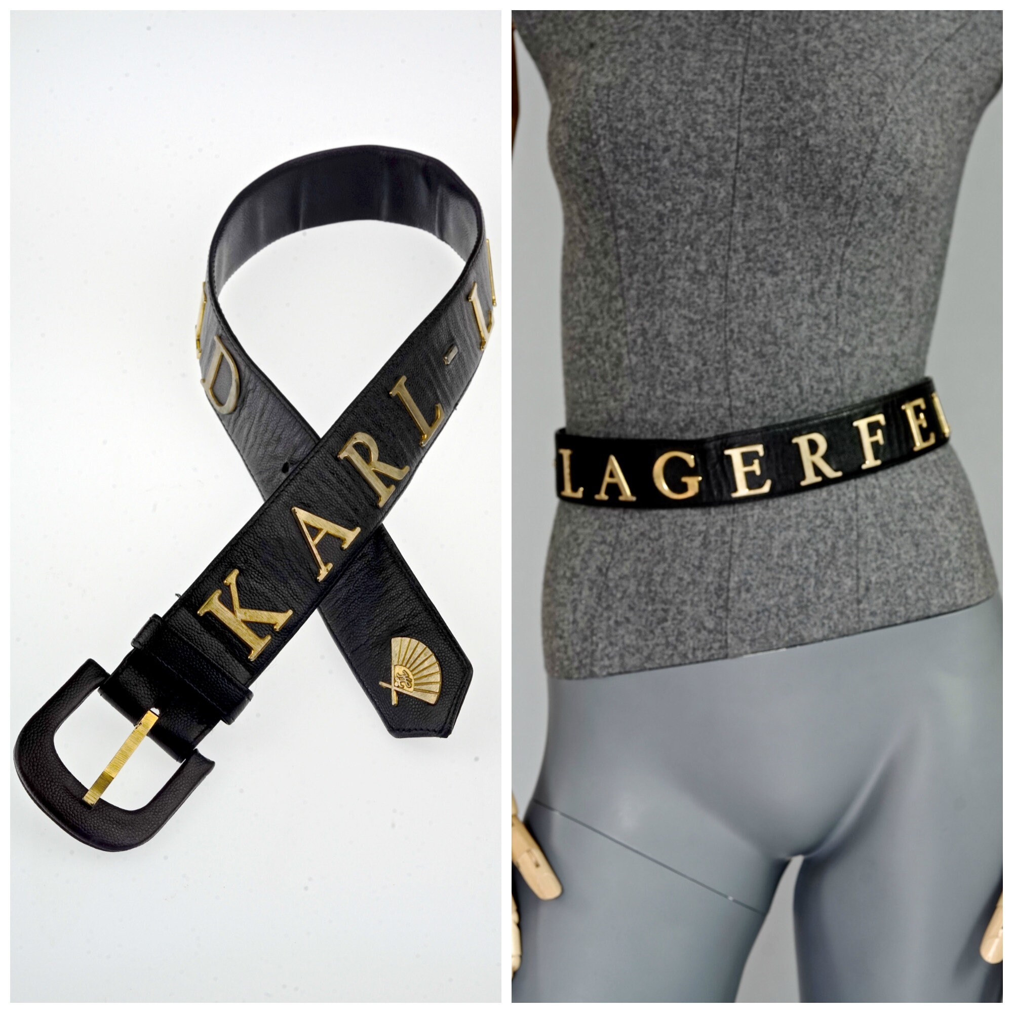 Ceinture Vintage Rare Karl Lagerfeld En Métal Doré - Taille XL, Bon état Occasion Pour Femme