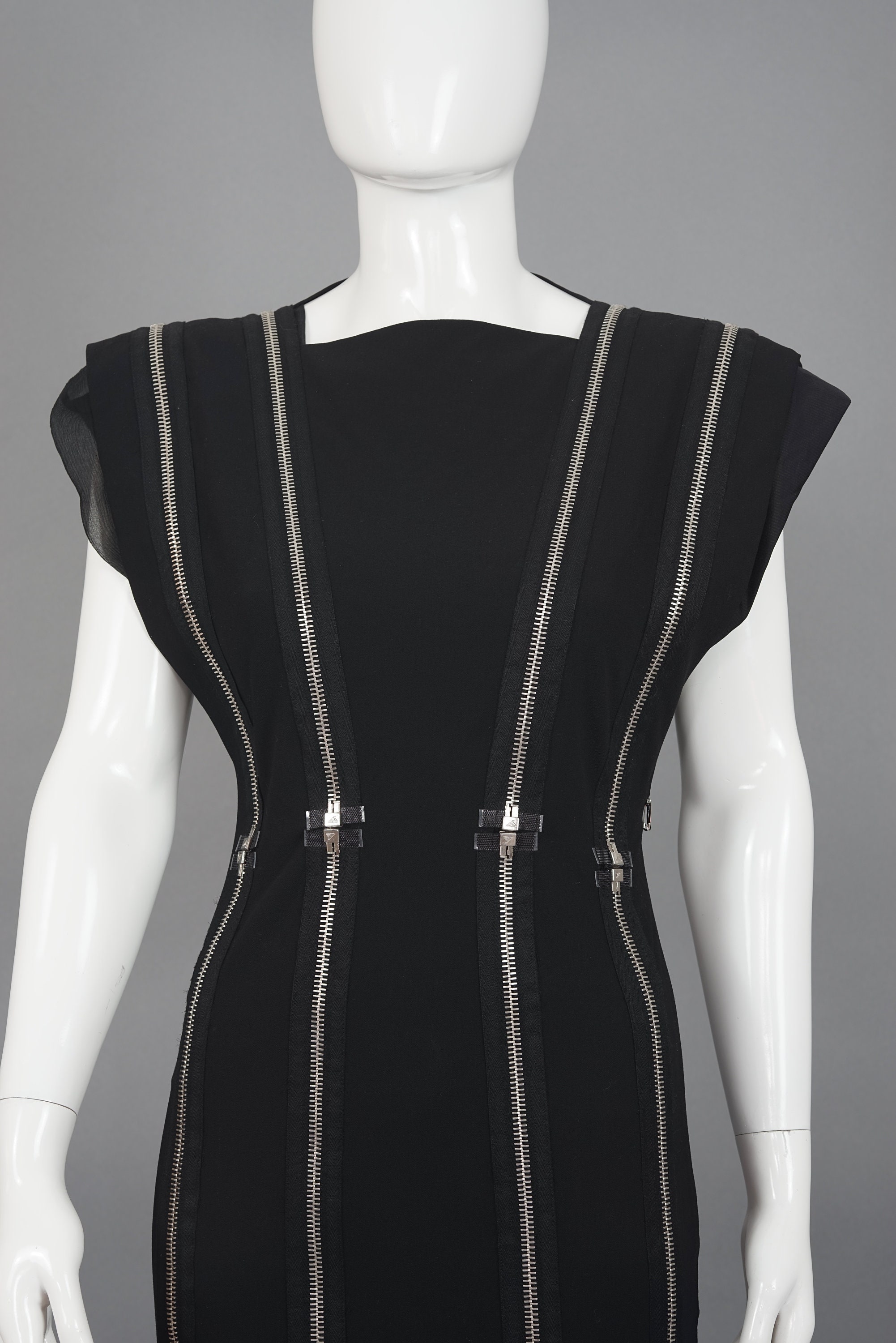 Vintage Rare JEAN PAUL GAULTIER Multi Zipper Black Long Dress Gown