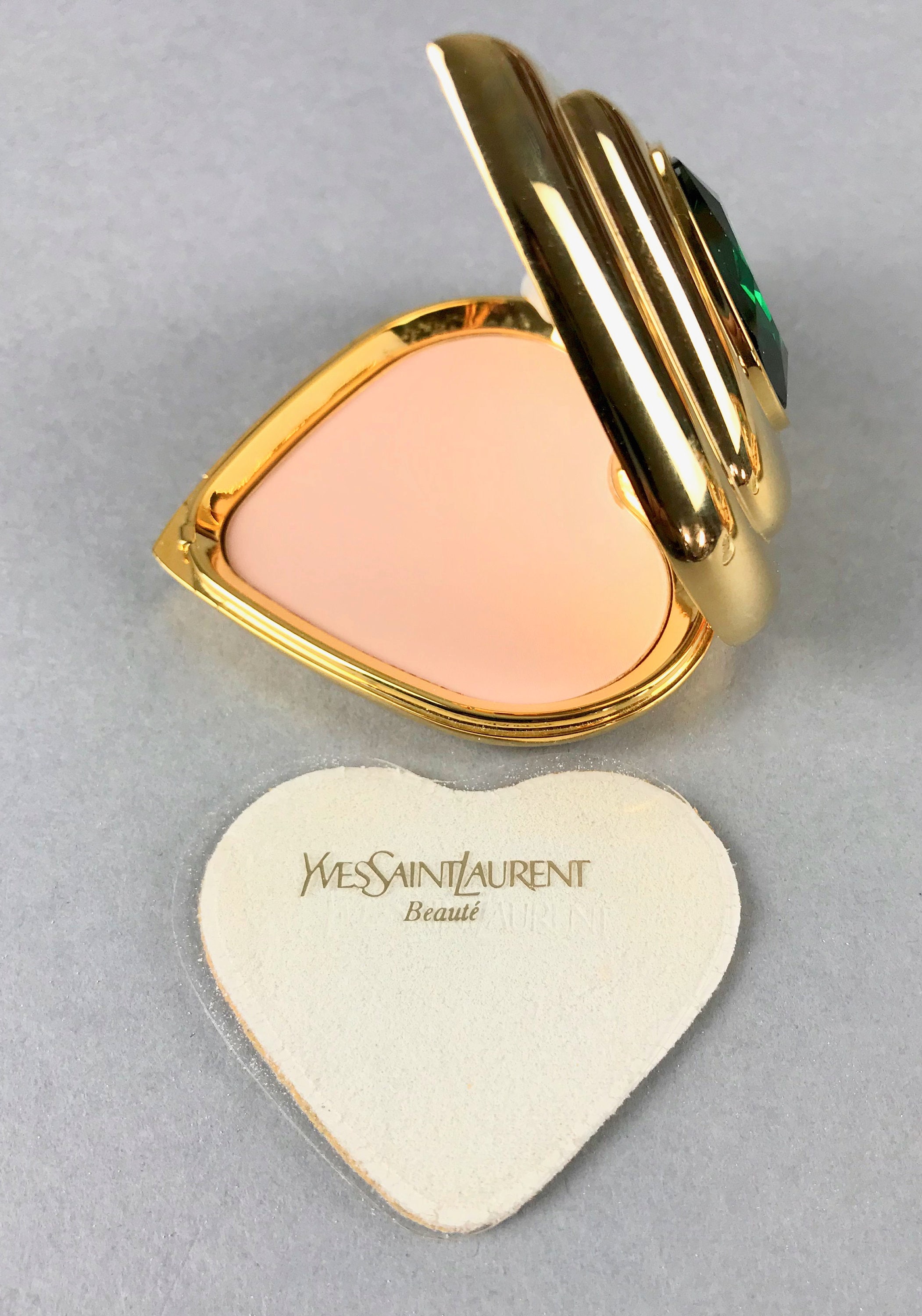 Vintage YVES SAINT LAURENT Robert Goossens Green Heart Jewelled