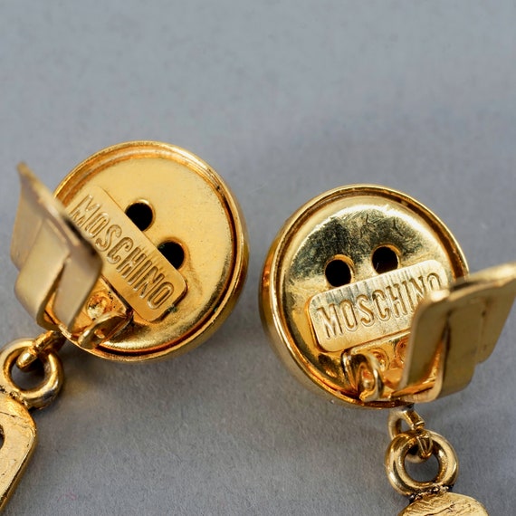 Vintage MOSCHINO Button Safety Pin Novelty Dangling Earrings Vintage MOSCHINO Button Safety Pin Novelty Dangling Earrings