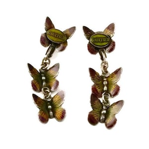 Vintage JPG Jean Paul Gaultier Tiered Enamel Butterfly Earrings image 1