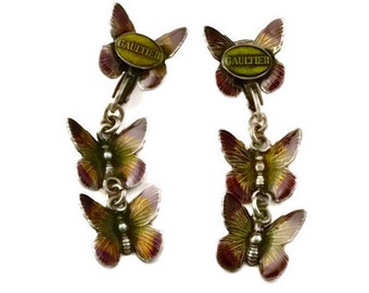 Brincos de borboleta esmaltados em camadas vintage JPG Jean Paul Gaultier