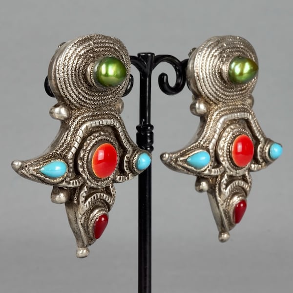 Vintage Massive CLAIRE DEVE Jewelled Ethnic Earrings