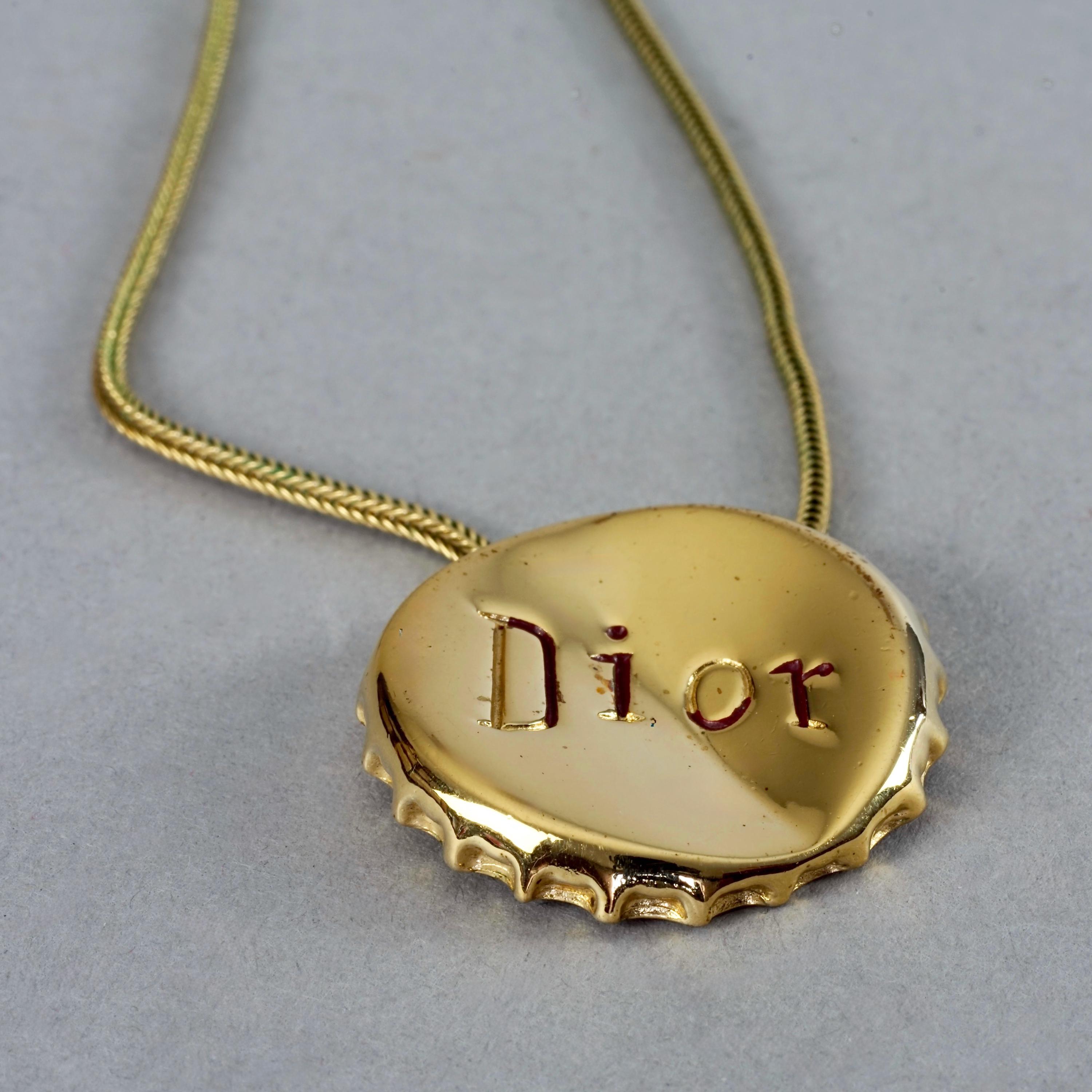 Vintage CHRISTIAN DIOR Logo Dented Bottle Capsule Pendant Chain