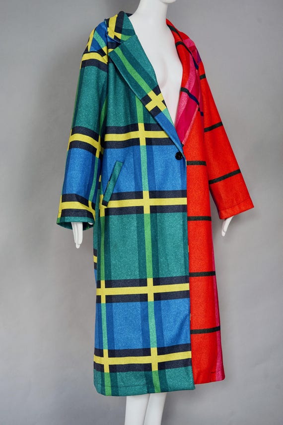 Vintage Bold Multicolour Plaid Patchwork Coat - image 5