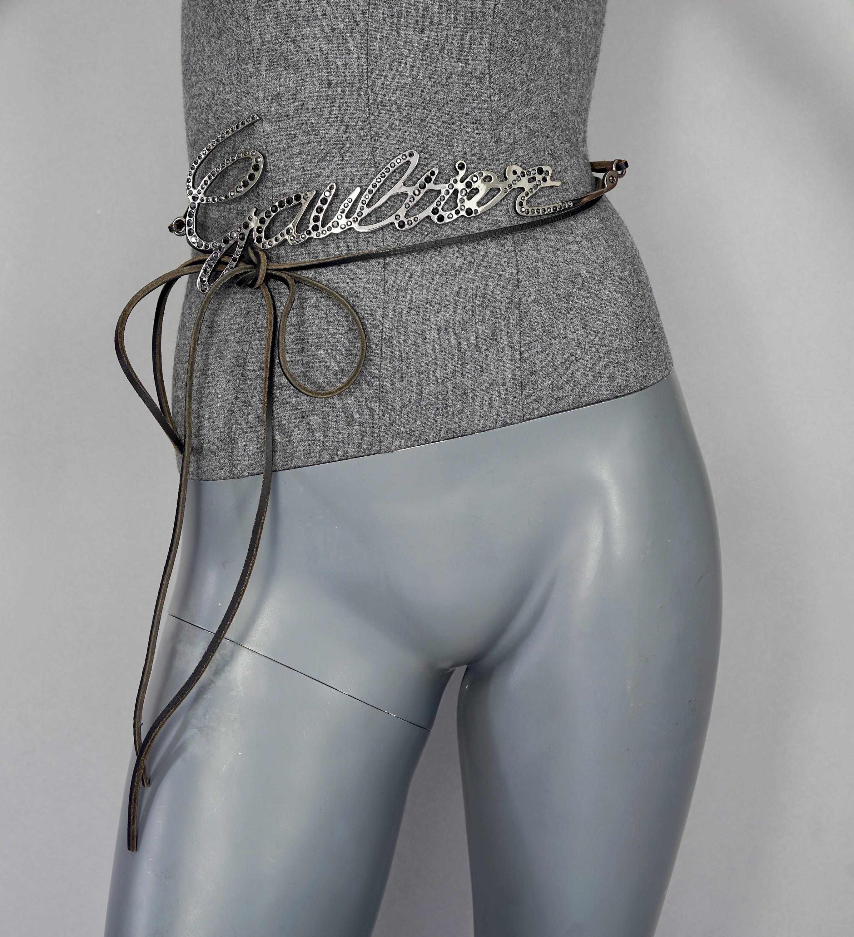 Vintage JEAN PAUL GAULTIER Cursive Logo Metal Chrome Rhinestone