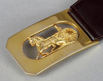 小物 Vintage Celine Gold Carriage Buckle Belt Celine Black Croco Gold Carriage Buckle Belt - Size 100