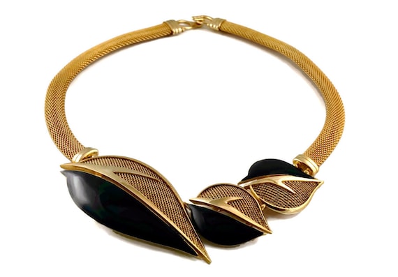 Vintage BALENCIAGA Enamel Leaves Mesh Choker Necklace - Etsy Vintage BALENCIAGA Enamel Leaves Mesh Choker Necklace - Etsy