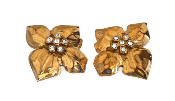 Vintage YVES SAINT LAURENT Flower Rhinestone Bud … - image 3