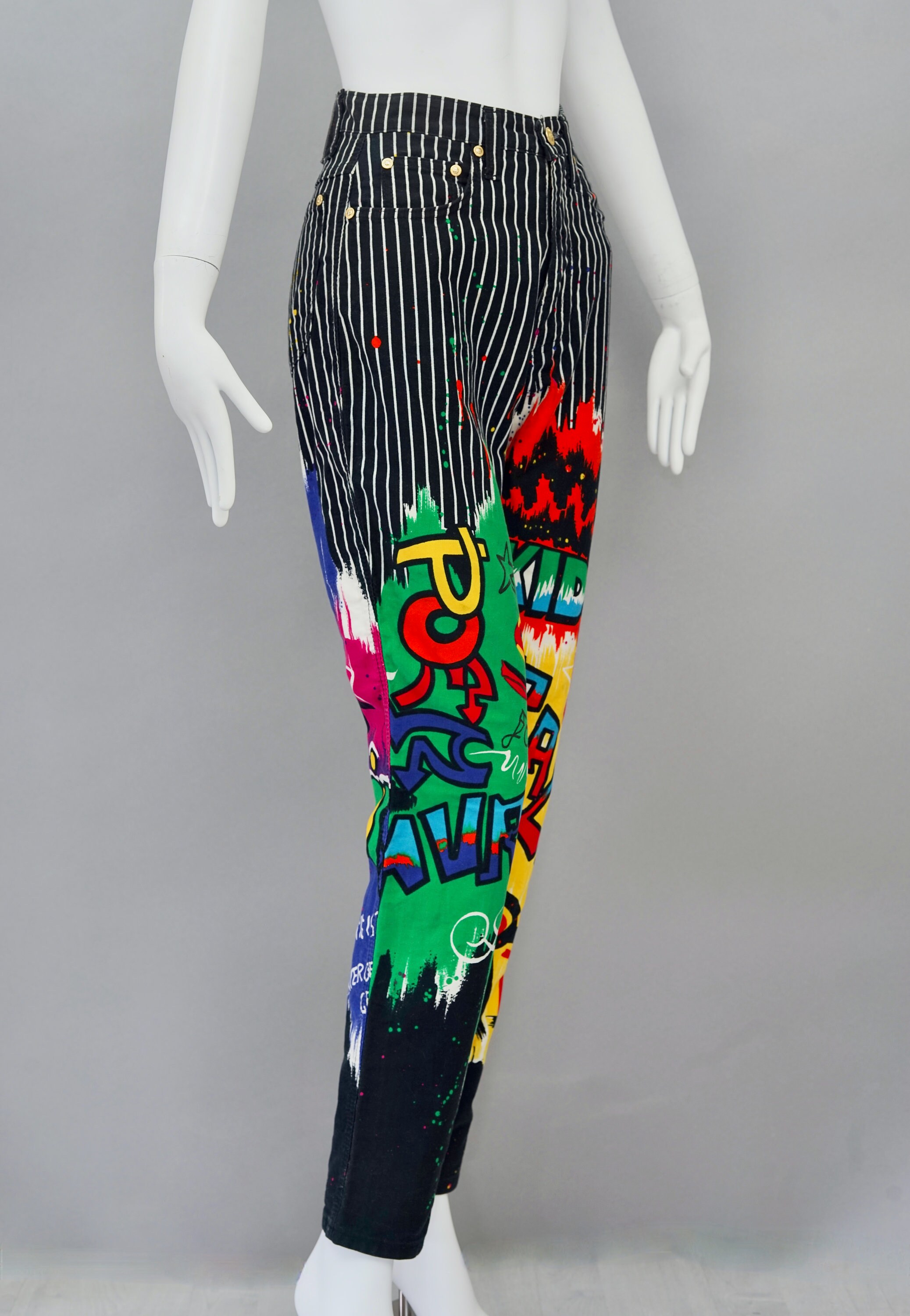 Vintage 1990s VERSACE JEANS COUTURE Pop Art Graffiti Stripe