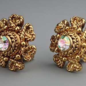 Vintage Massive CLAIRE DEVE Flower Rhinestone Earrings image 5