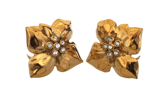 Vintage YVES SAINT LAURENT Flower Rhinestone Bud … - image 2