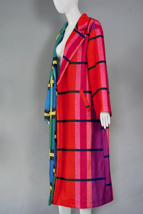 Vintage Bold Multicolour Plaid Patchwork Coat - image 4