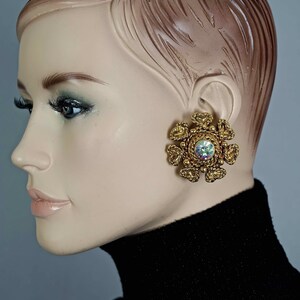 Vintage Massive CLAIRE DEVE Flower Rhinestone Earrings image 7