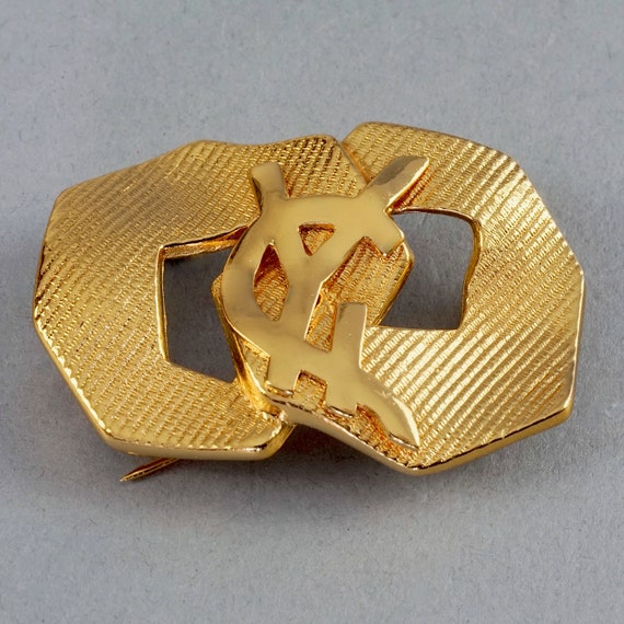 Vintage YVES SAINT LAURENT Ysl Logo Ribbed Brooch - image 2