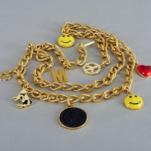 Vintage Iconic MOSCHINO Love Peace Smiley Cow Multi Charm Belt