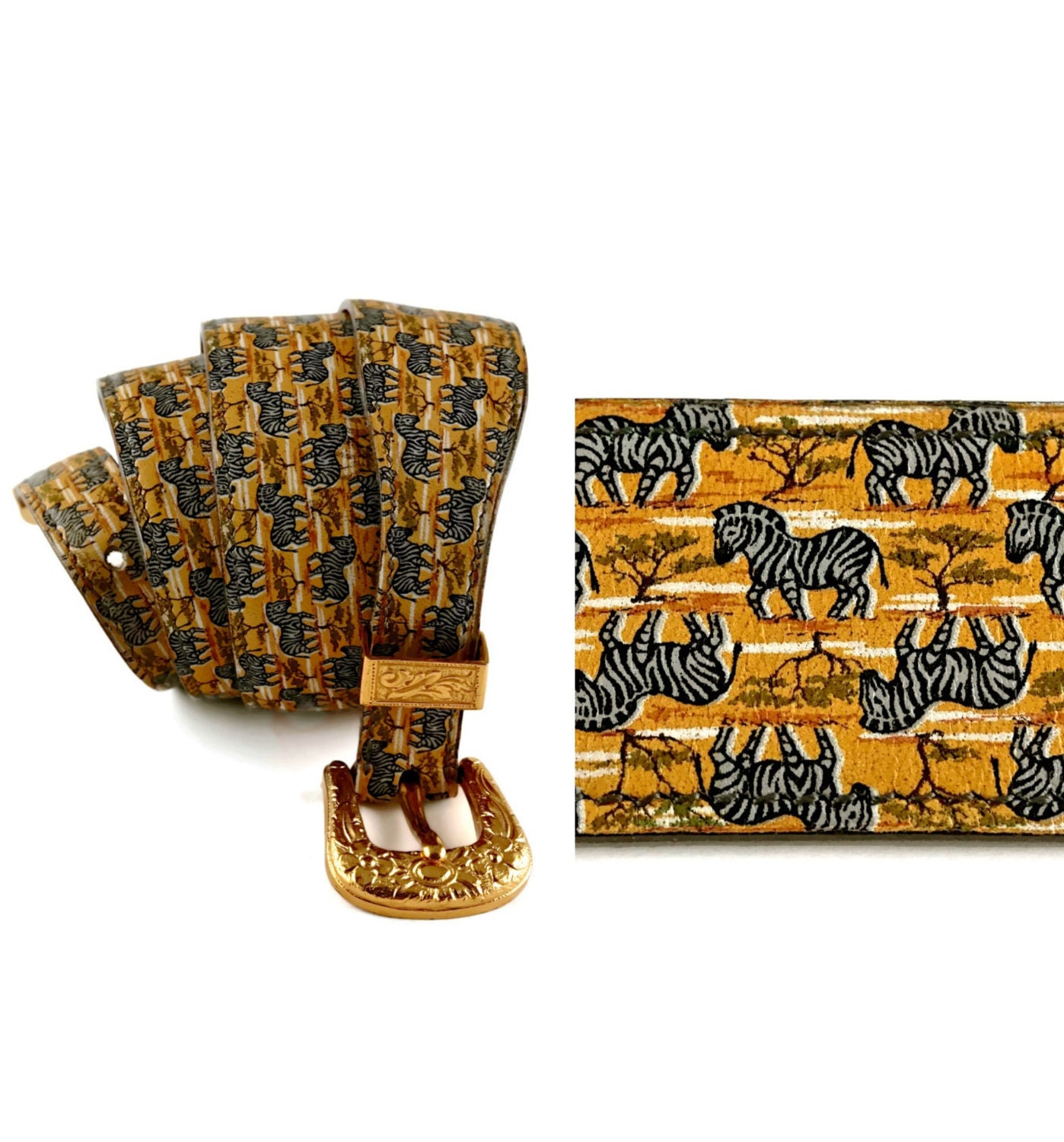 Vintage HERMES Zebra Print Western Style Buckle Belt Etsy