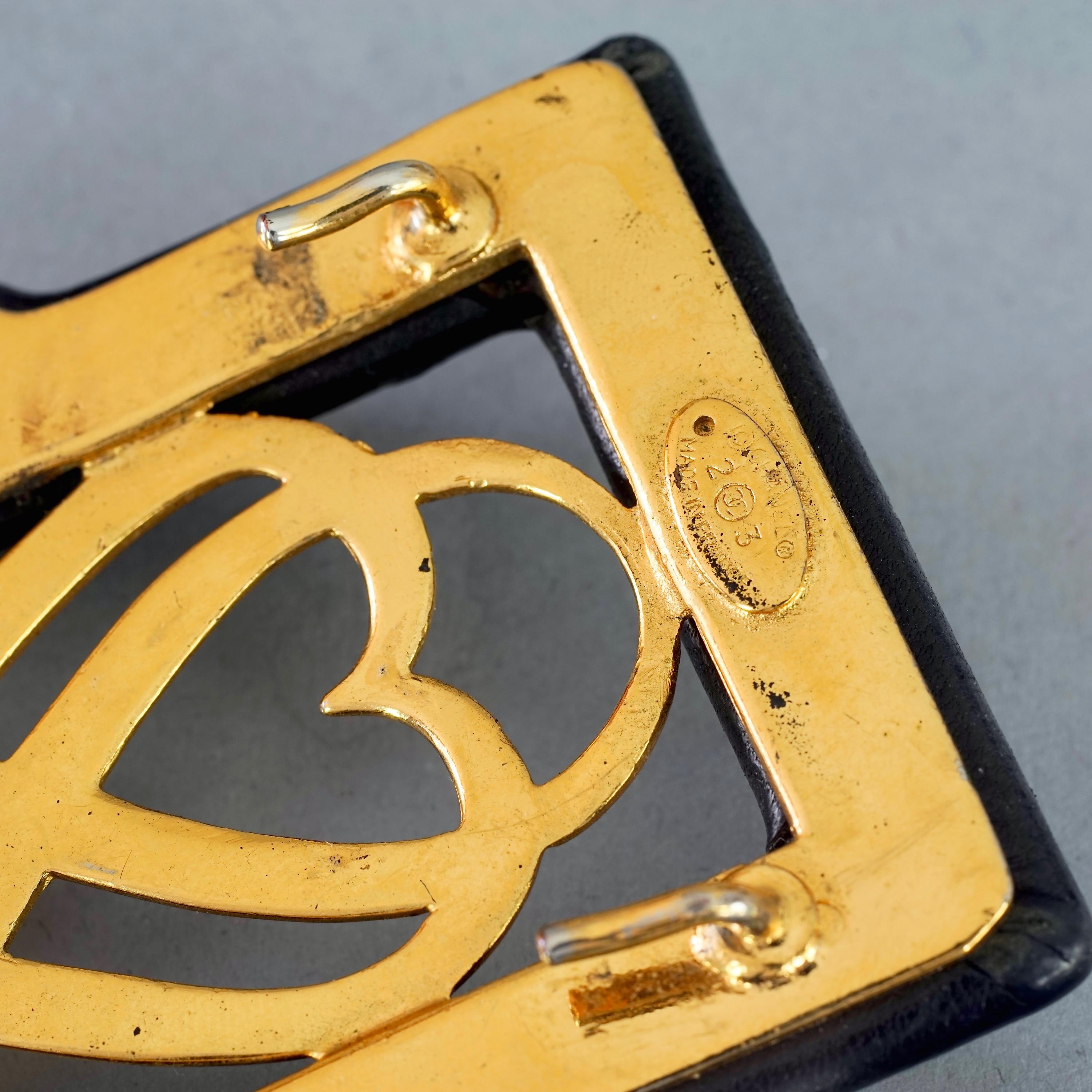 Vintage CHANEL Medallion Logo Chain and Black Leather Belt 