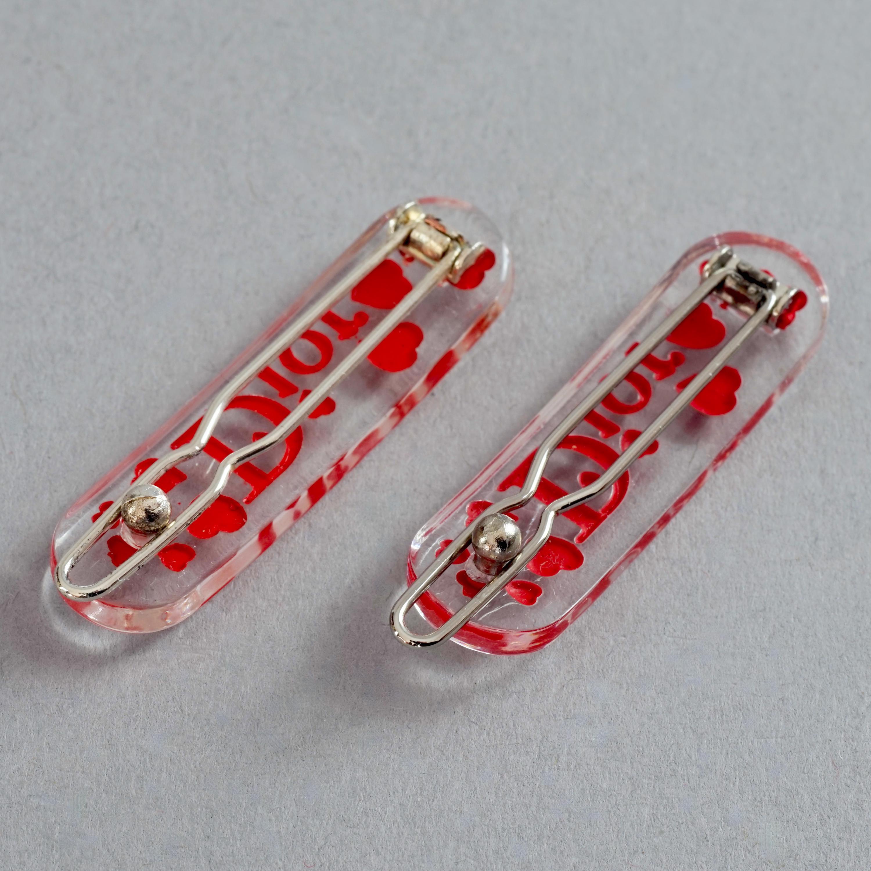 Vintage CHRISTIAN DIOR Y2K Red Heart Lucite Pair of Hair