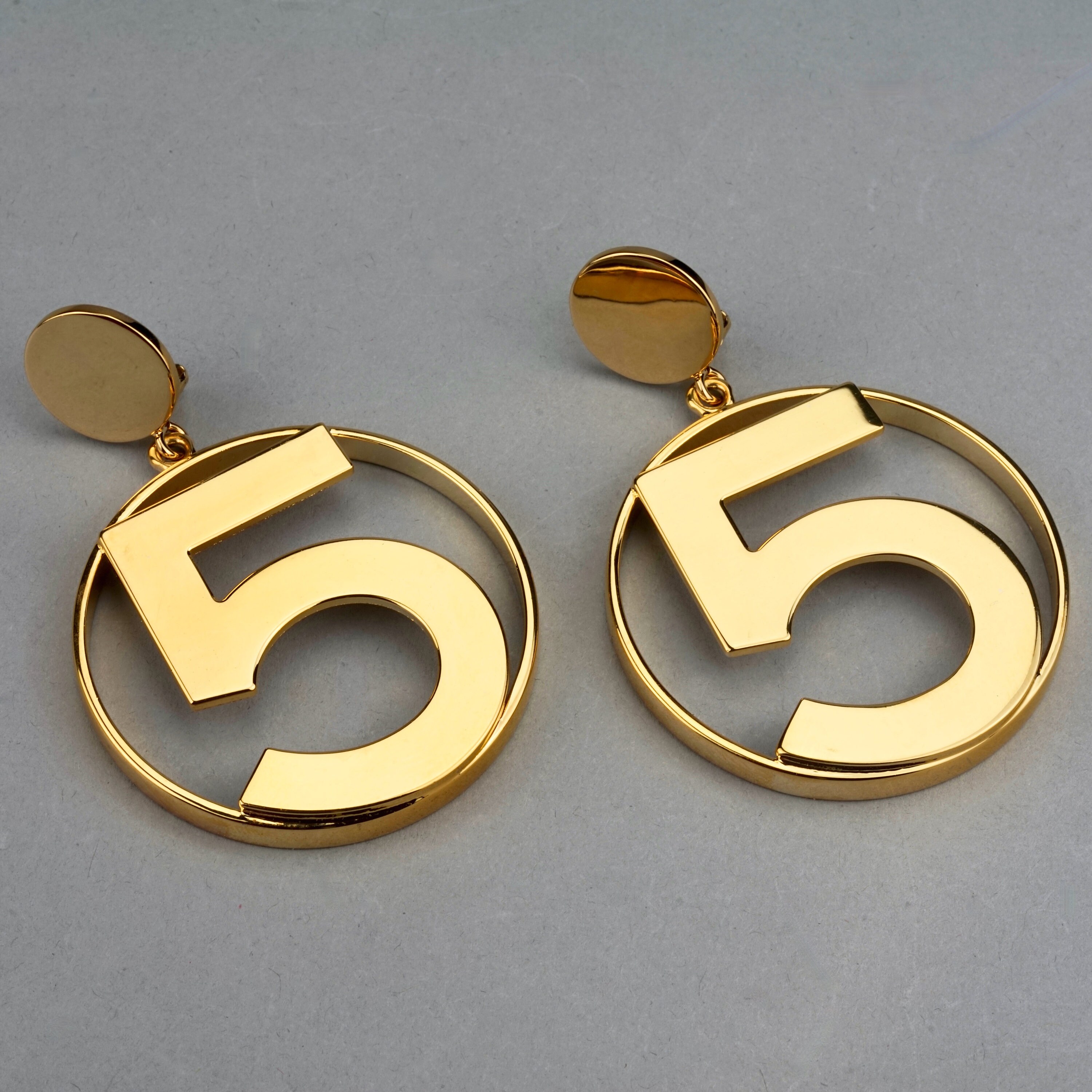 Vintage Jumbo CHANEL Iconic No 5 Hoop Earrings 