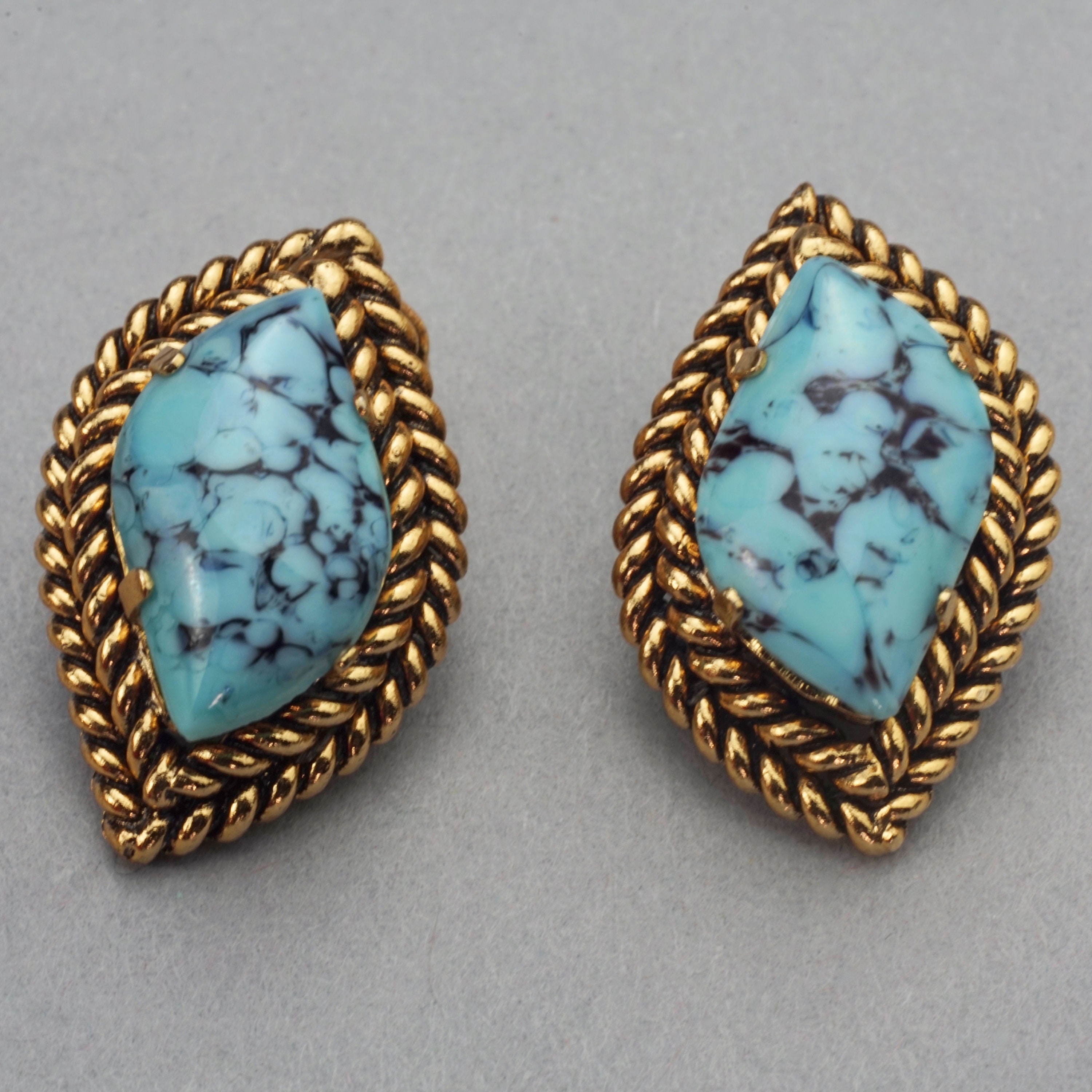 Vintage 1964 CHRISTIAN DIOR Turquoise Cabochon Braided Gilt