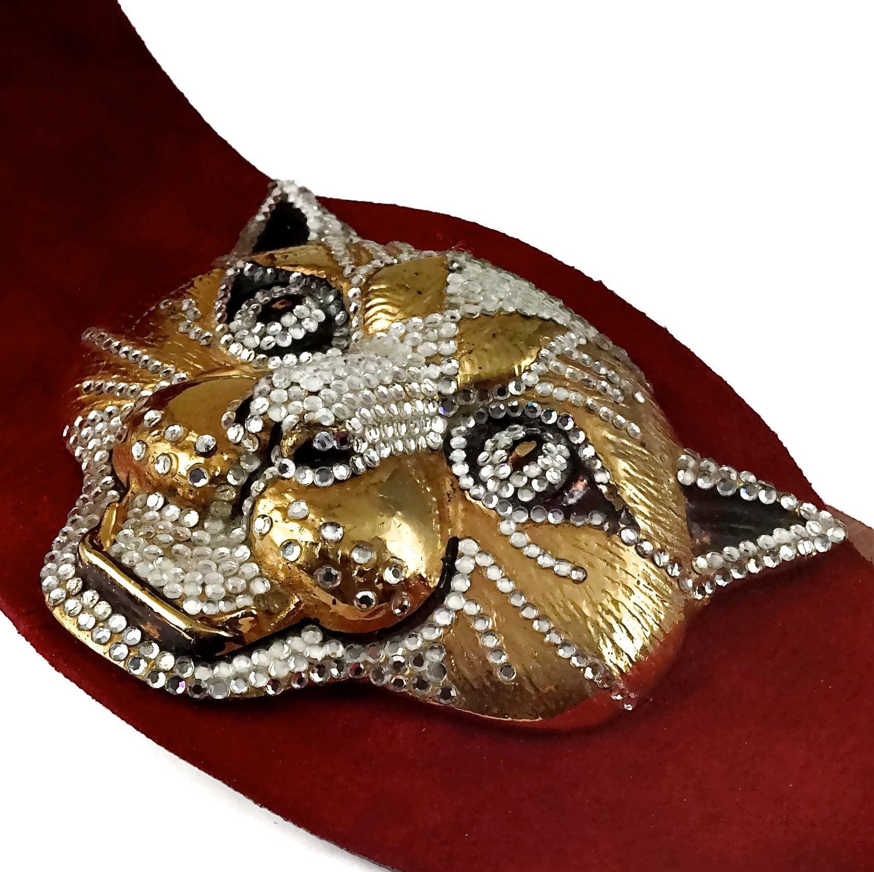 Vintage HENRYKS BIJOUX VIENNE Jewelled Leopard Head Red  display picture 1
