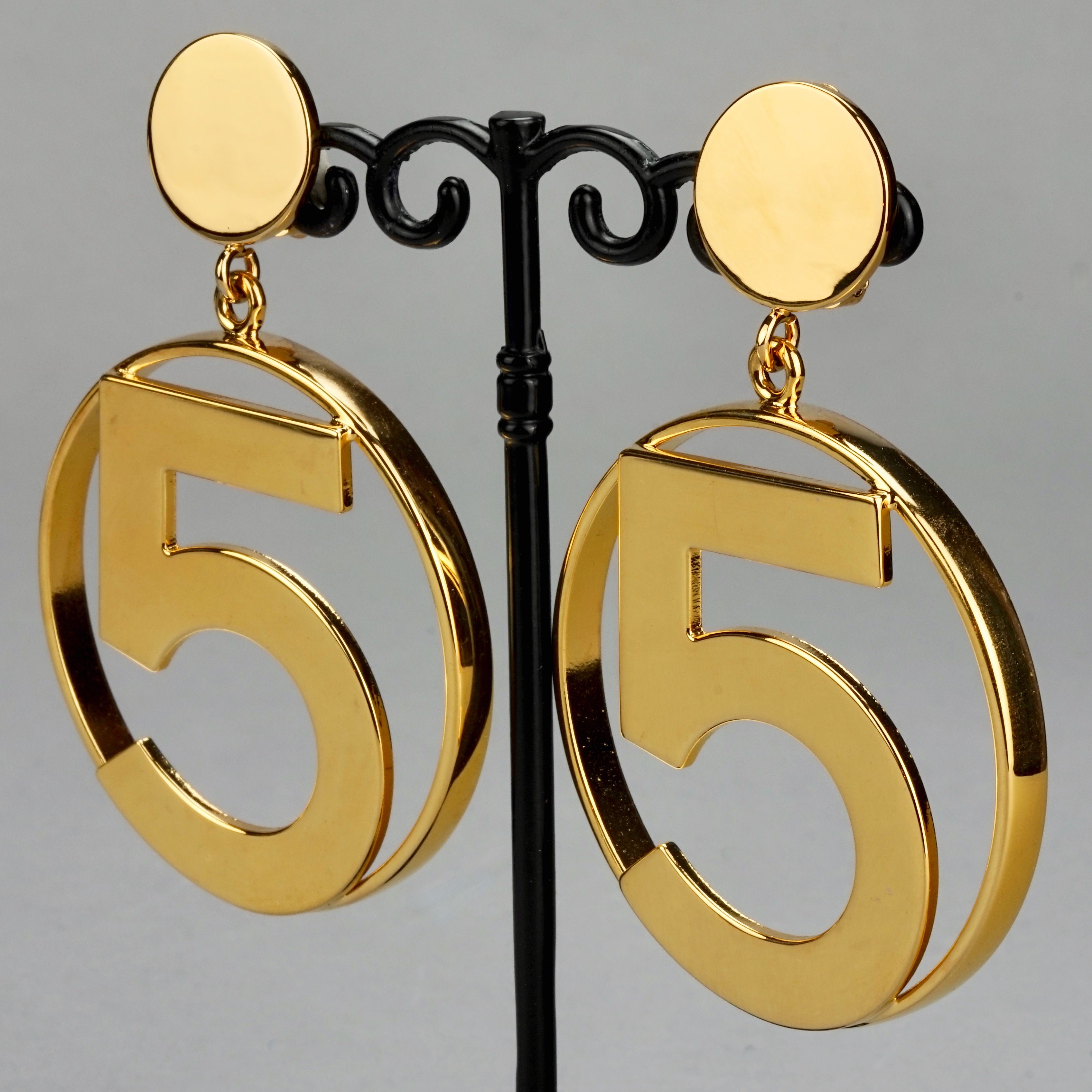 Vintage Jumbo CHANEL Iconic No 5 Hoop Earrings 