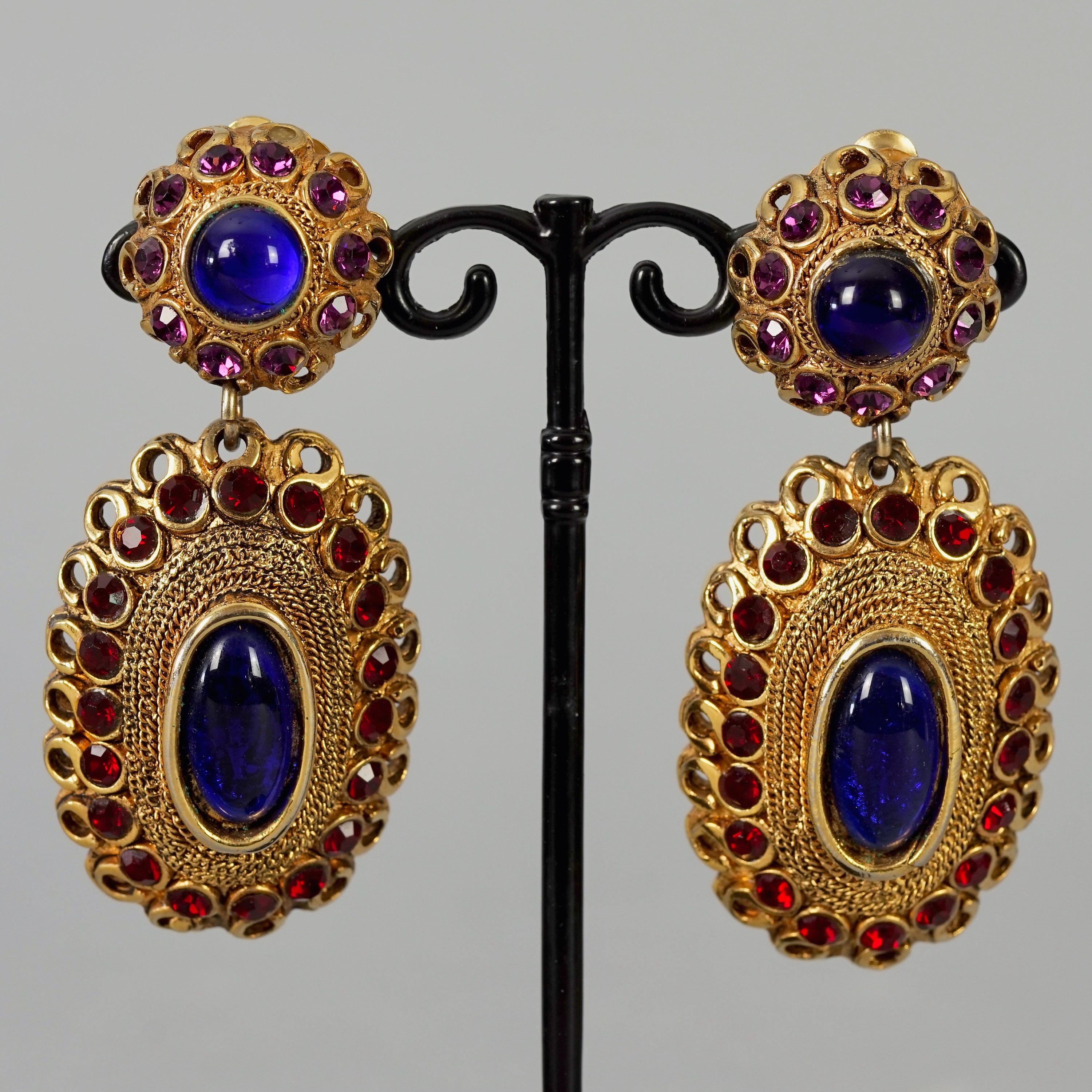 Boucles D'oreilles Vintage Claire Deve - Résine Et Métal Doré Plaqué Or - Occasion En Très Bon état