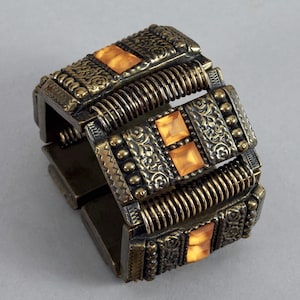 Vintage JEAN PAUL GAULTIER Ethnic Orange Cabochon Link Wide Cuff Bracelet