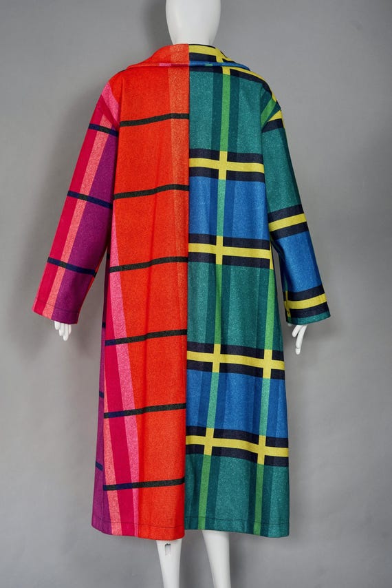 Vintage Bold Multicolour Plaid Patchwork Coat - image 6