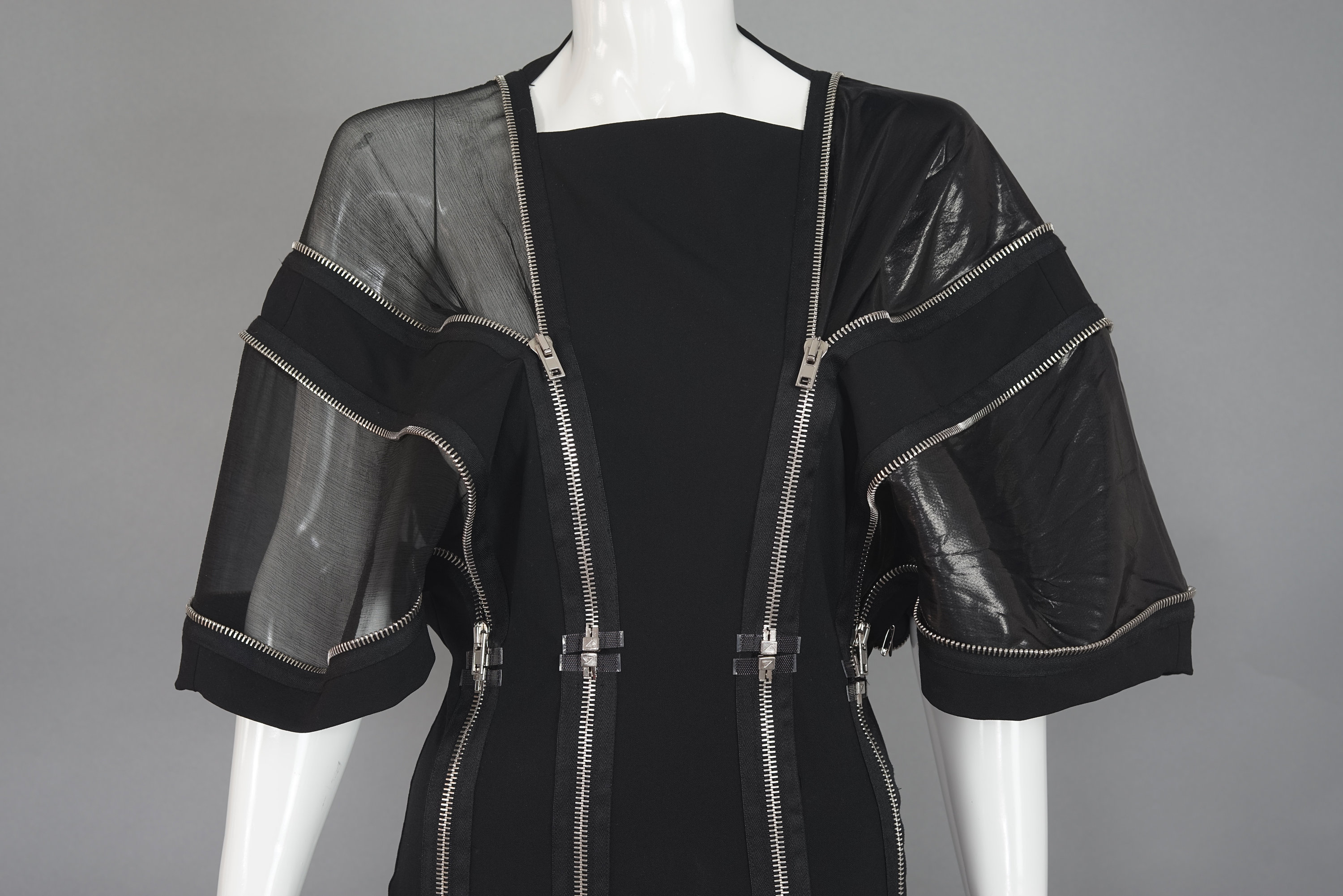 Vintage Rare JEAN PAUL GAULTIER Multi Zipper Black Long Dress Gown