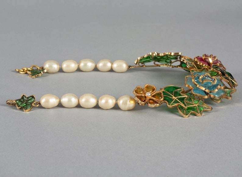 CHANEL MAISON GRIPOIX Fleurs en verre coulé et perles baroques Collier Choker image 5