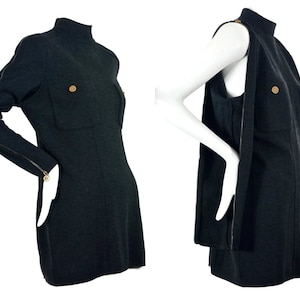Vintage CHANEL BOUTIQUE Logo Zipper Convertible Wool Sweater Dress