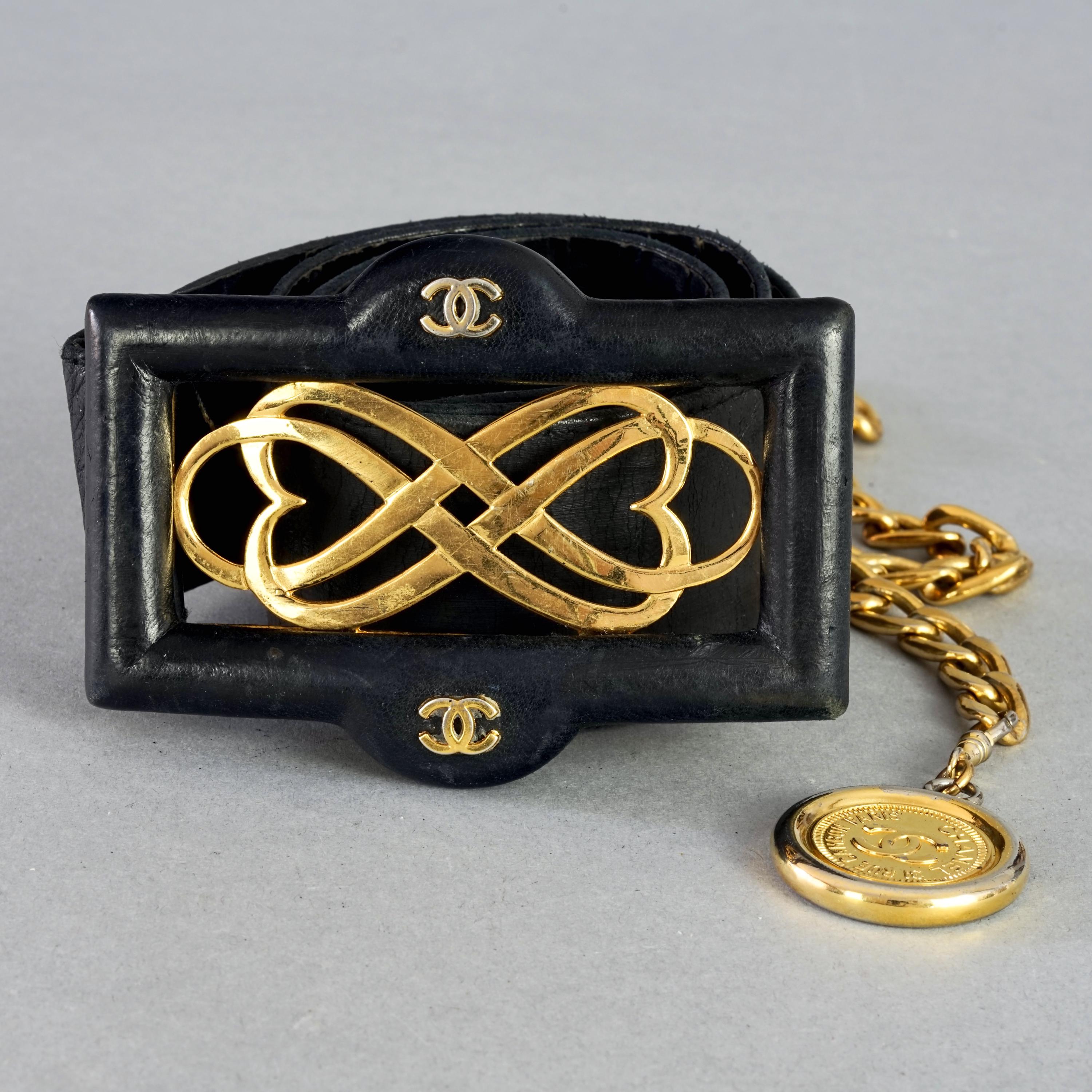 Vintage CHANEL Medallion Logo Chain and Black Leather Belt - Etsy