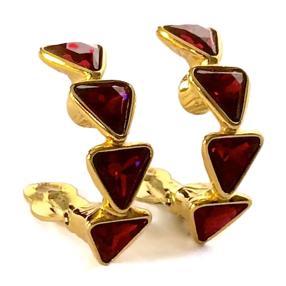 Vintage YVES SAINT LAURENT Ysl Geometric Ruby Rhi… - image 2