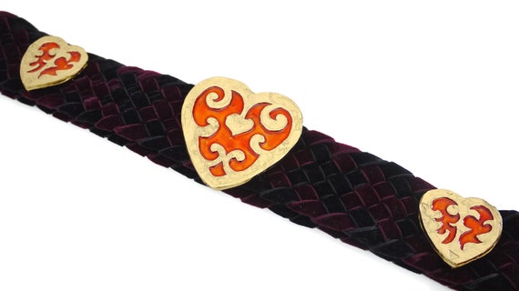 Vintage YVES SAINT LAURENT Enamel Heart Woven Belt - image 3