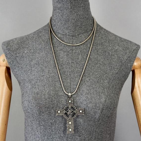 Vintage KARL LAGERFELD KL Logo Cross Long Necklace - Etsy
