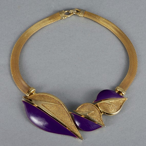 2025年新作アイテムが続々登場 Vintage BALENCIAGA Violet Enamel Leaves Mesh Choker Necklace アクセサリー