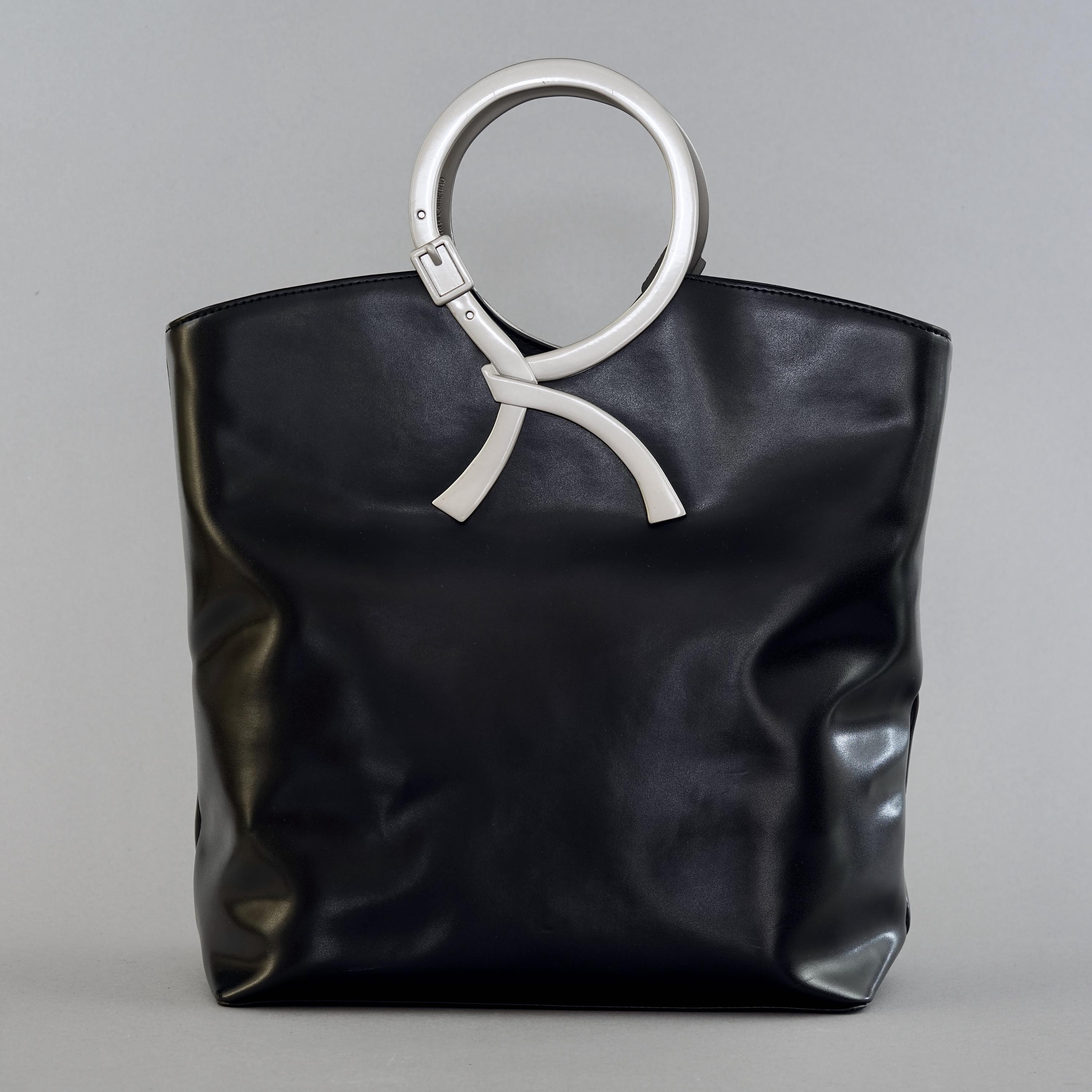 Vintage ROBERTA DI CAMERINO Logo Metal Top Handle Black Leather