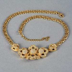 Vintage CHRISTIAN DIOR Floral Rhinestones Centrepiece Woven Chain Necklace