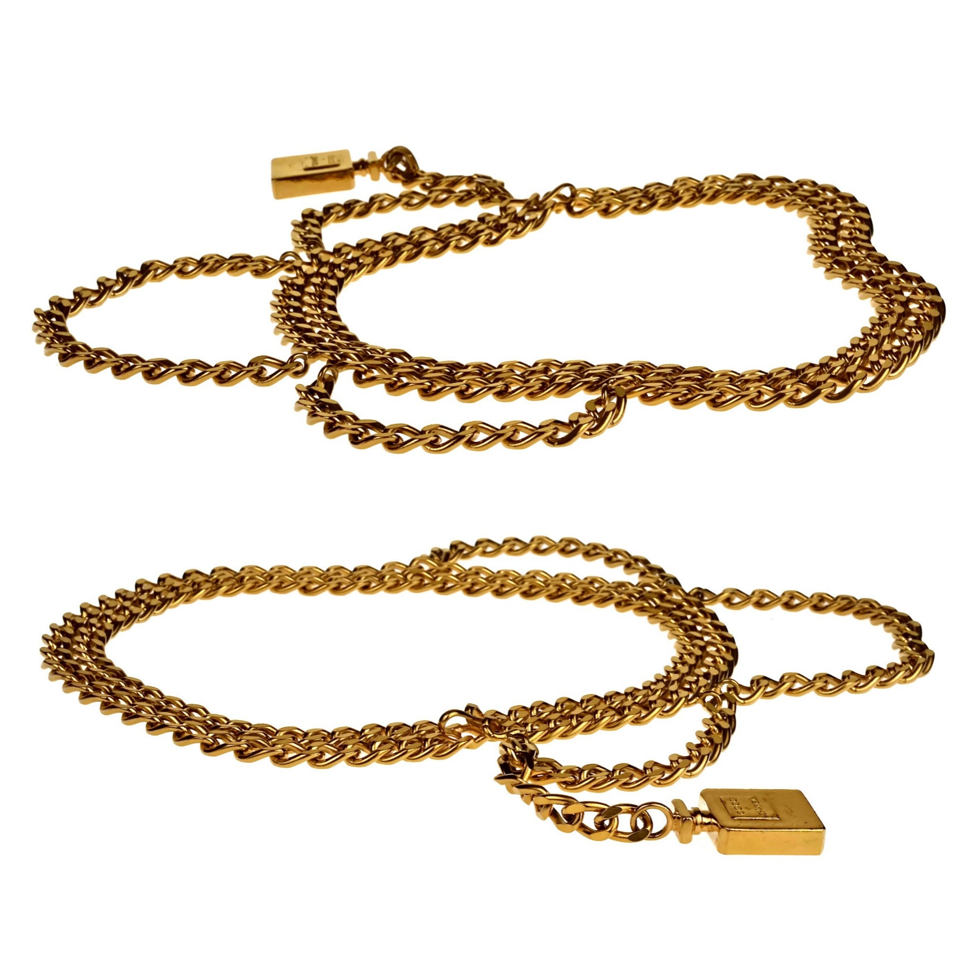 Vintage CHANEL Perfume Bottle Charm Tiered Chain Necklace 