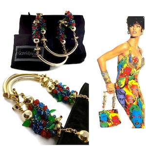 Vintage 1991 GIANNI VERSACE COUTURE Andy Warhol Collection Suede Beaded Metal Handle Bag